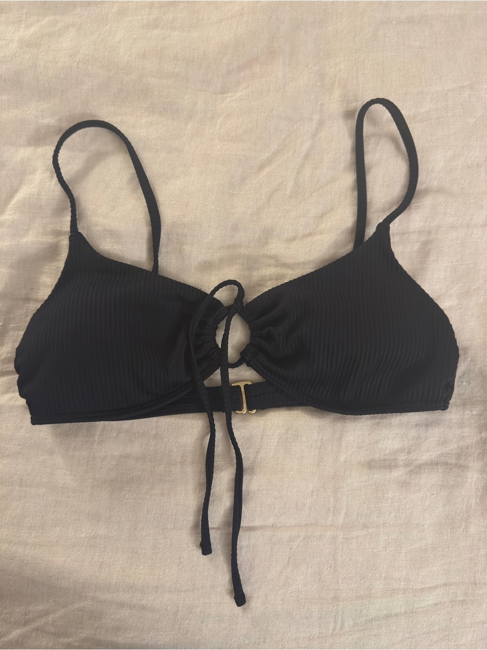 Hollister Ribbed Black Bikini Top with Front Tie